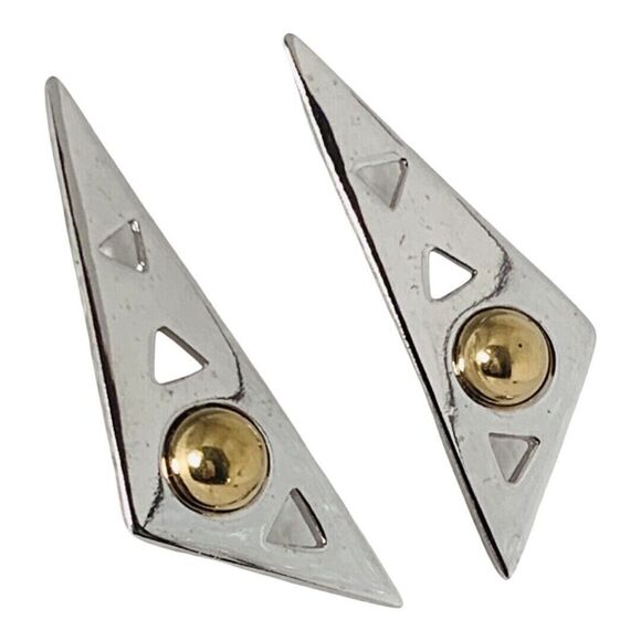 Piscitelli Triangle Statement Earrings 2” Silver Tone Signed Designer - Picture 3 of 11